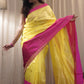 Yellow Pink Pure Pattu Silk Chanderi Saree