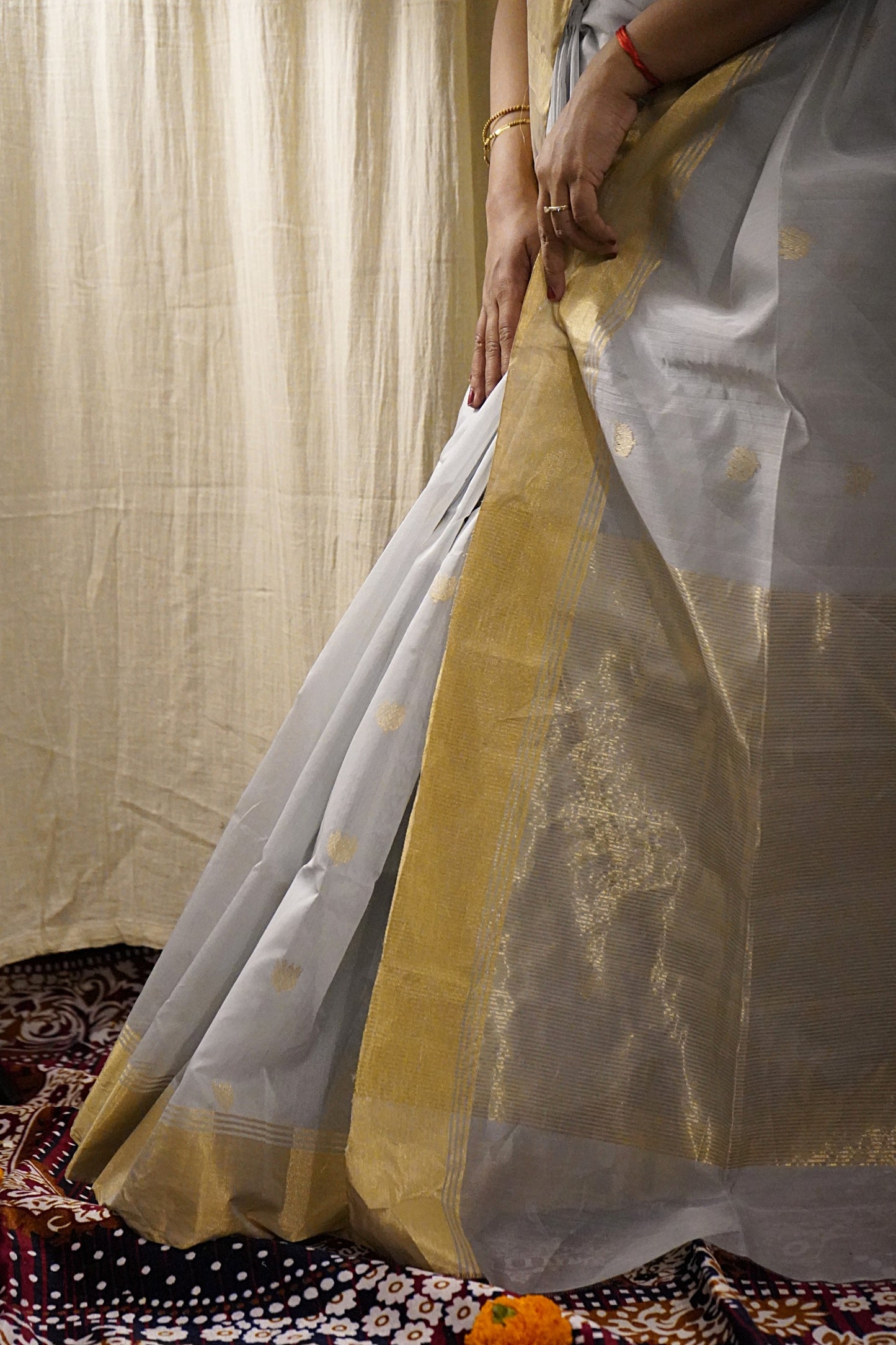 Grey Silk Cotton Chanderi Saree with Zari work