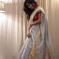 Grey Silk Cotton Chanderi Saree with Zari work