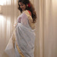Grey Silk Cotton Chanderi Saree with Zari work