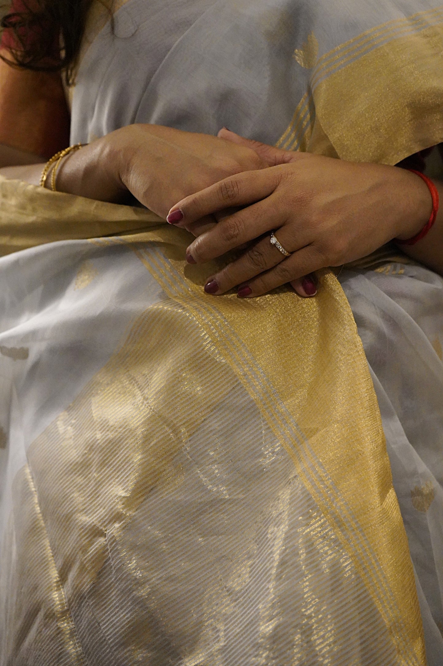 Grey Silk Cotton Chanderi Saree with Zari work