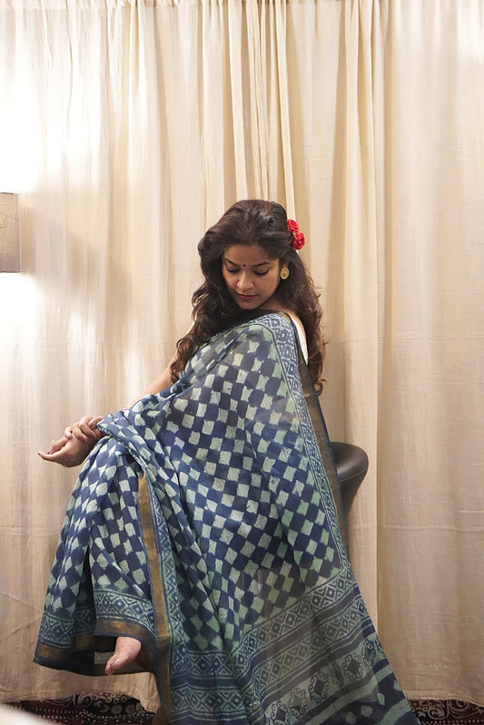 Kota Silk Handblock Printed Saree