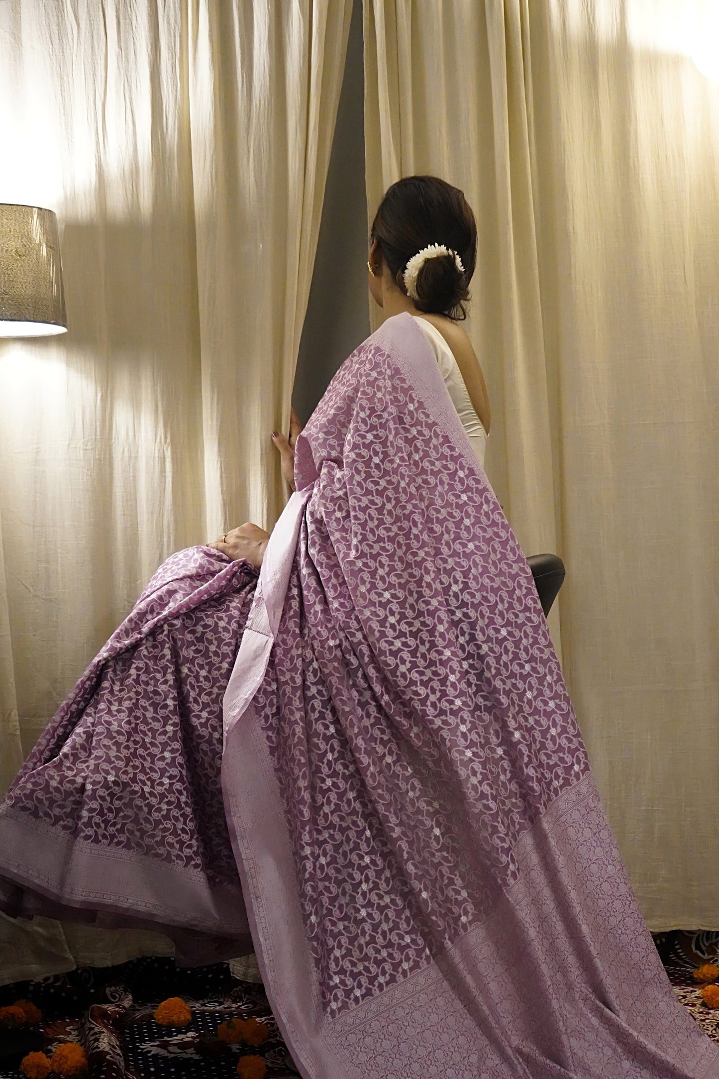 Banarasi Woven Cotton Saree with All-Over Resham Work