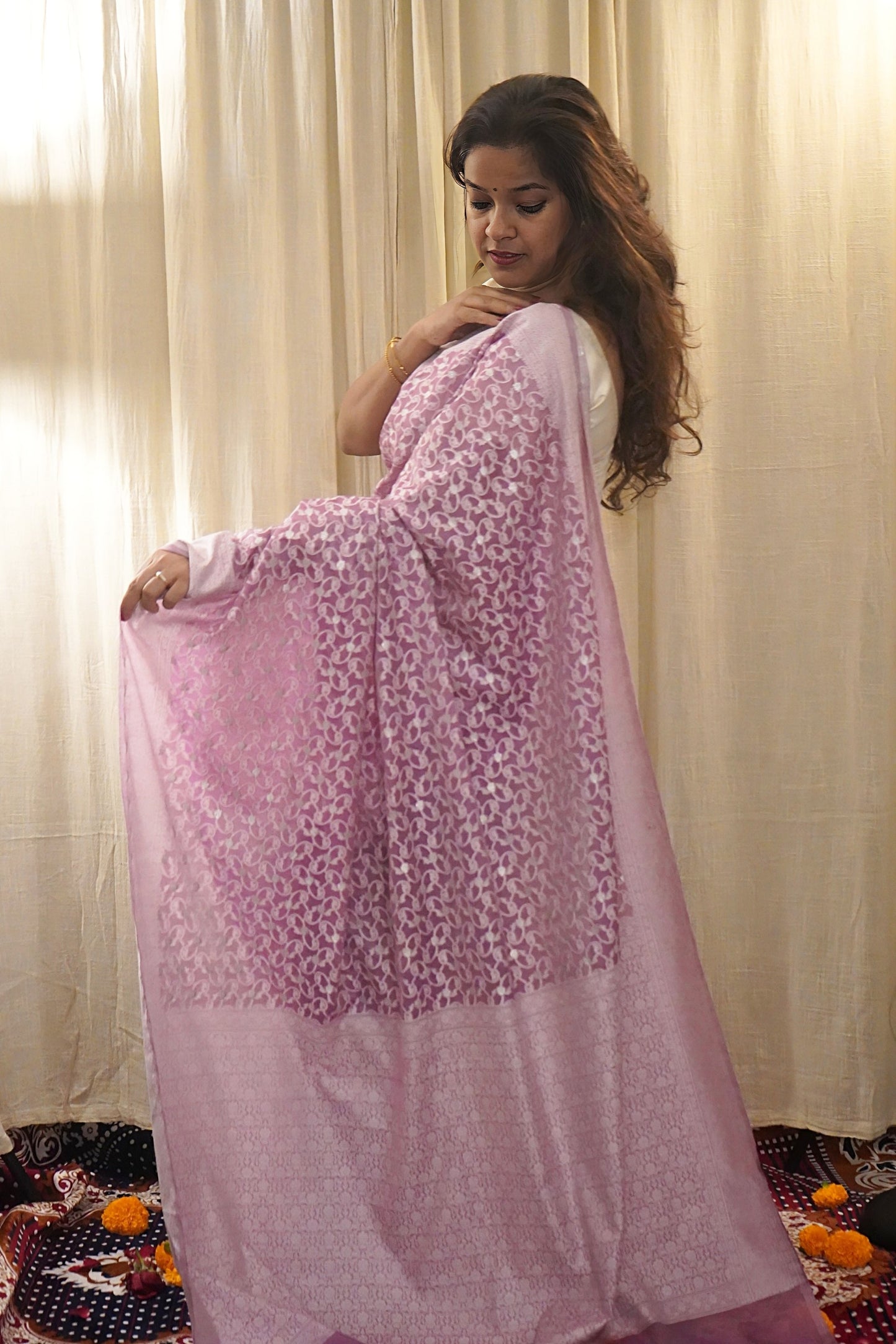 Banarasi Woven Cotton Saree with All-Over Resham Work