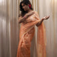 Peach Kota Silk Handblock Printed Saree