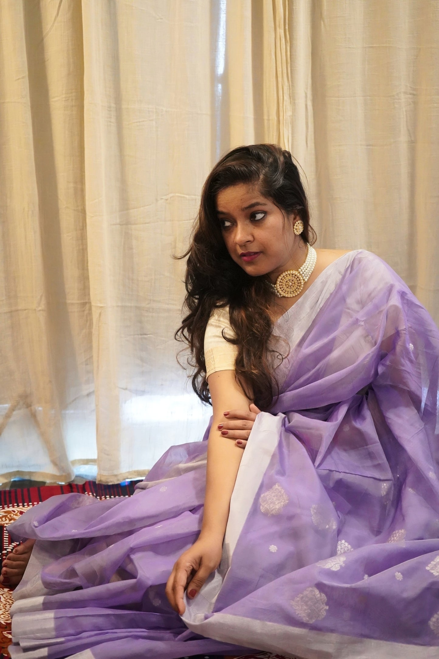 Lavendar Silk Cotton Chanderi Saree with Zari work