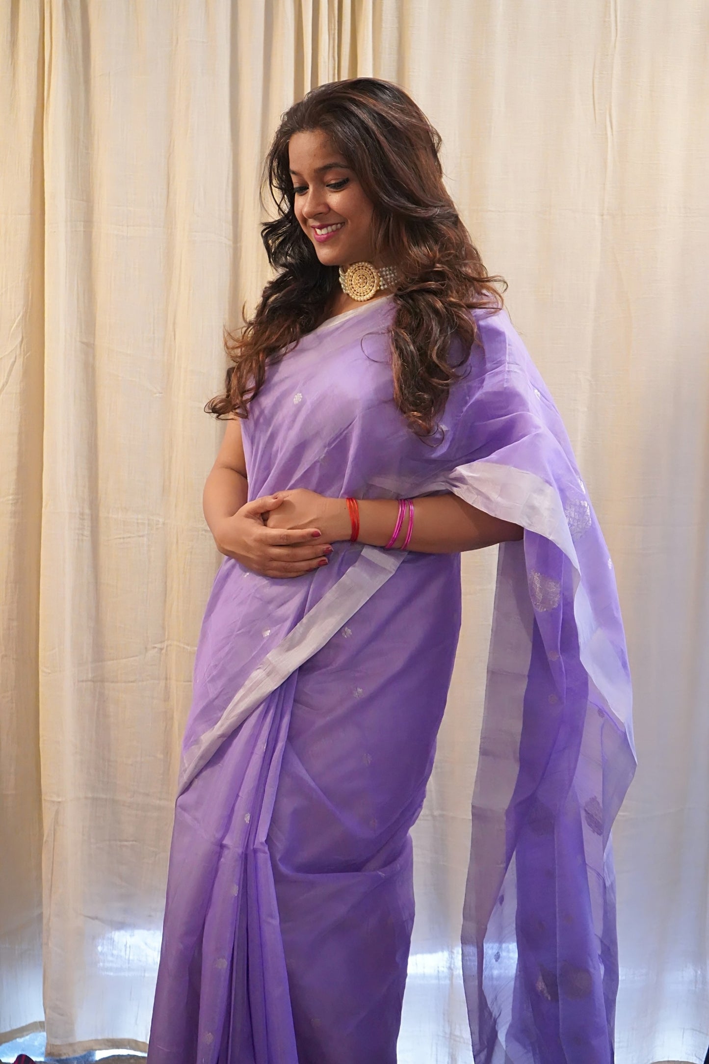 Lavendar Silk Cotton Chanderi Saree with Zari work
