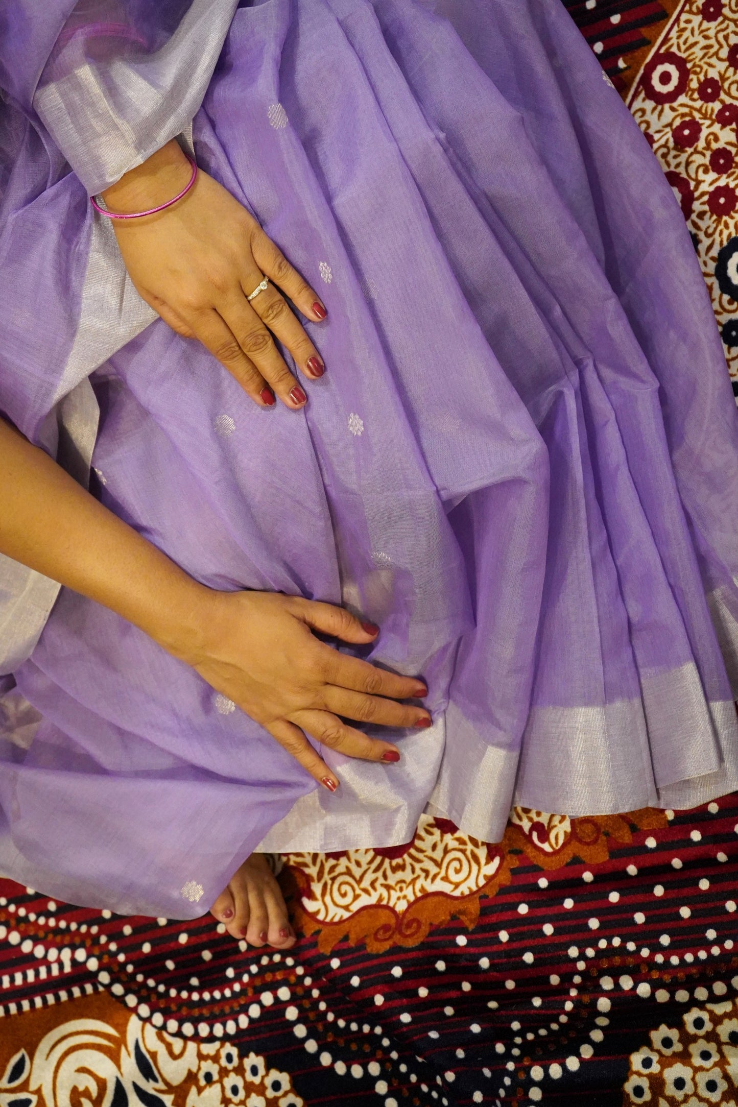 Lavendar Silk Cotton Chanderi Saree with Zari work