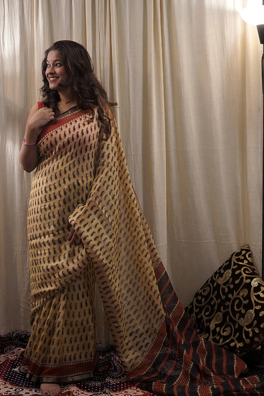 Hand Block Printed Kota Silk Saree