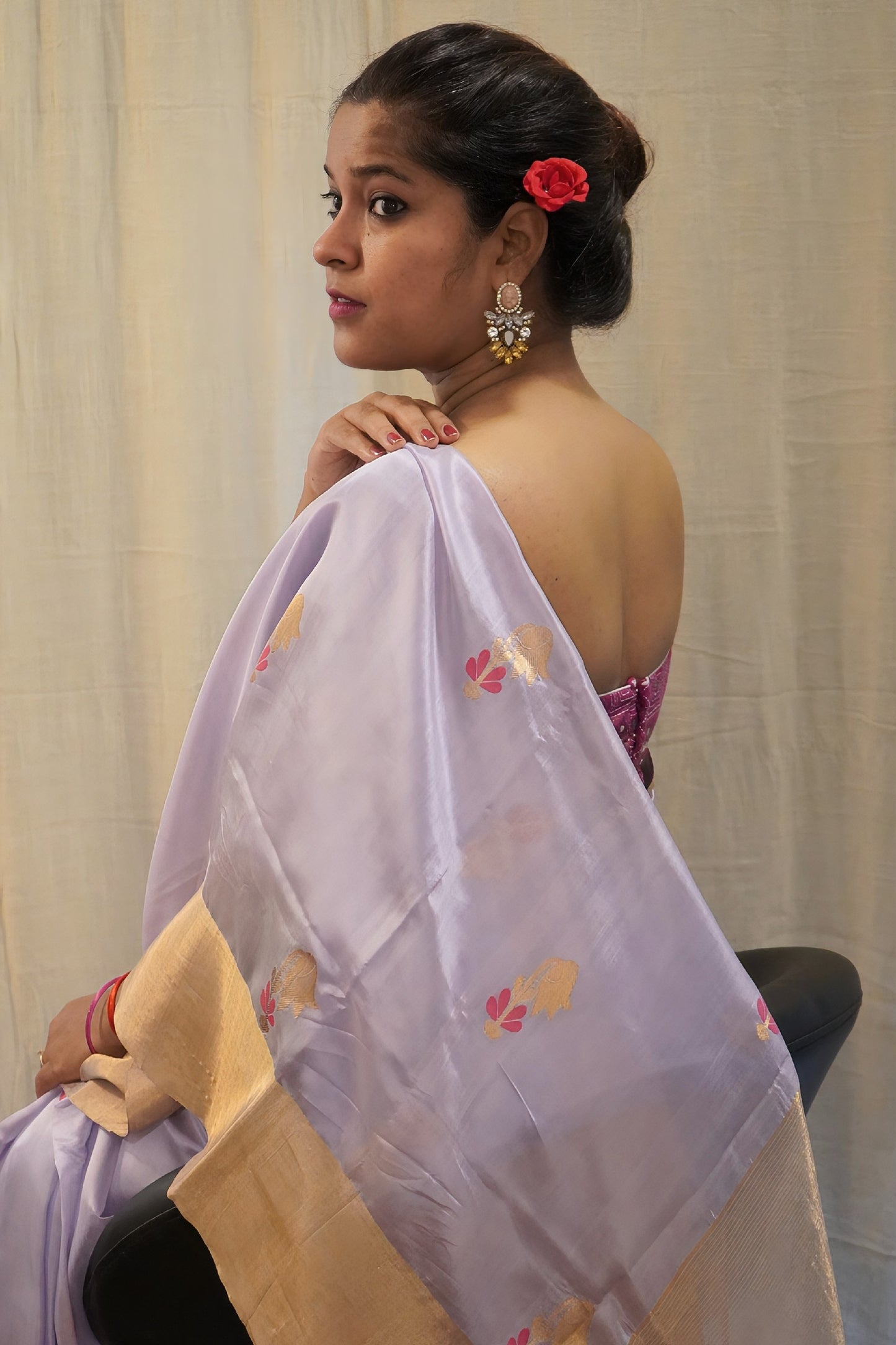 Lavendar Pure Pattu Silk Chanderi Saree