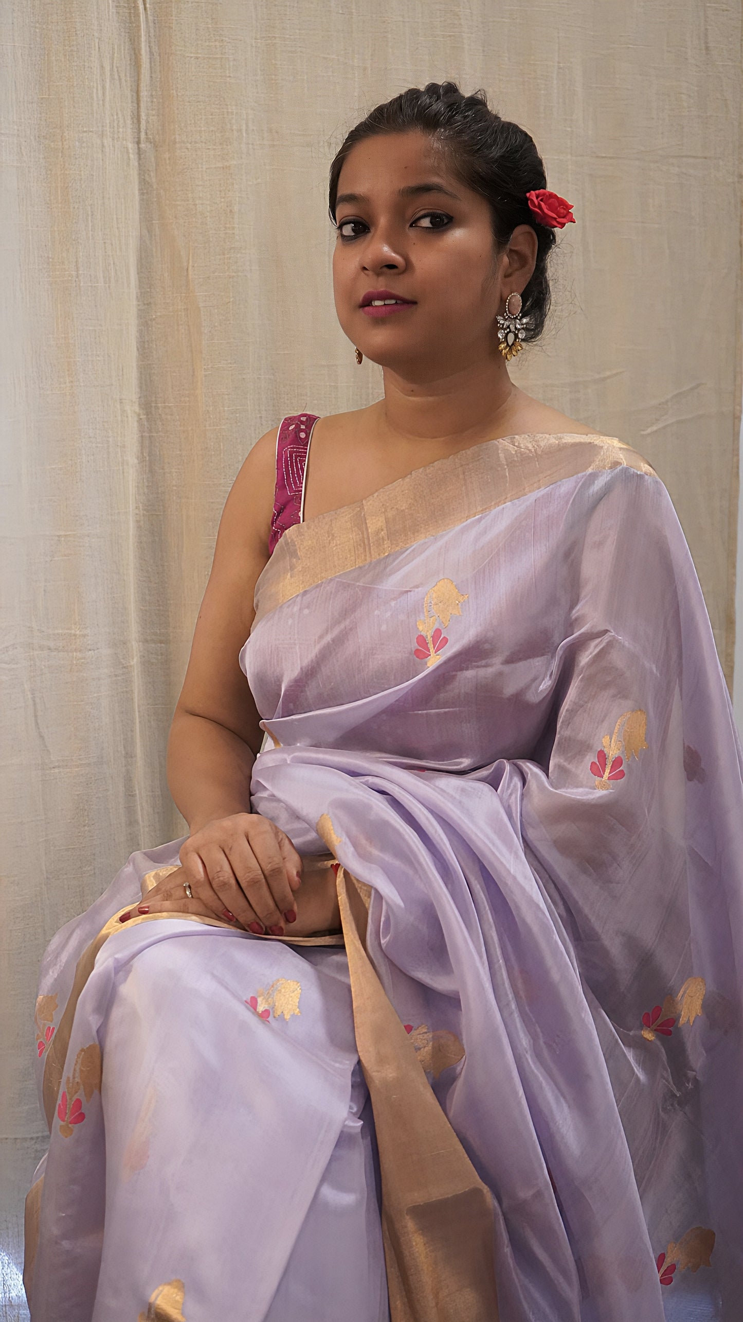 Lavendar Pure Pattu Silk Chanderi Saree