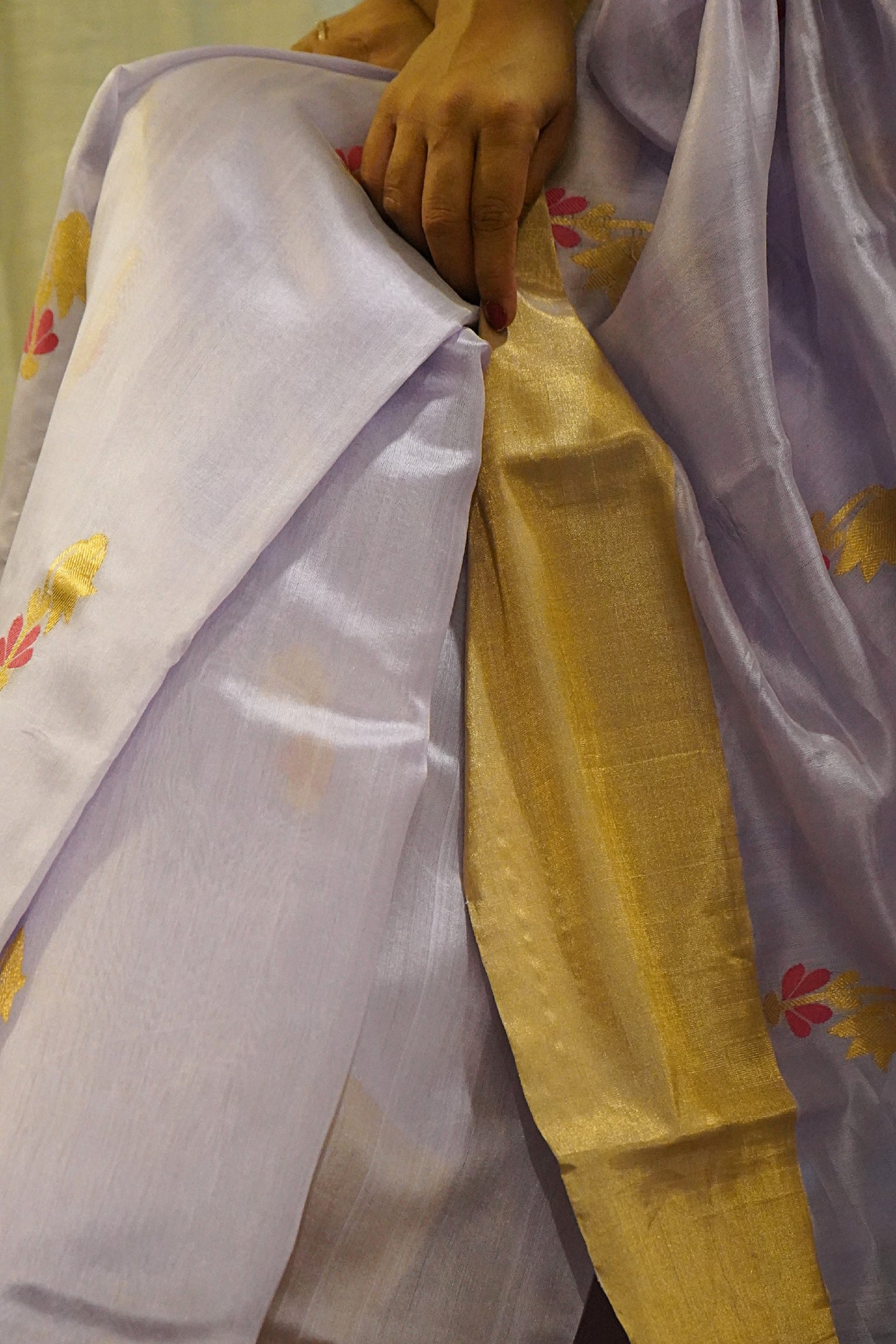 Lavendar Pure Pattu Silk Chanderi Saree