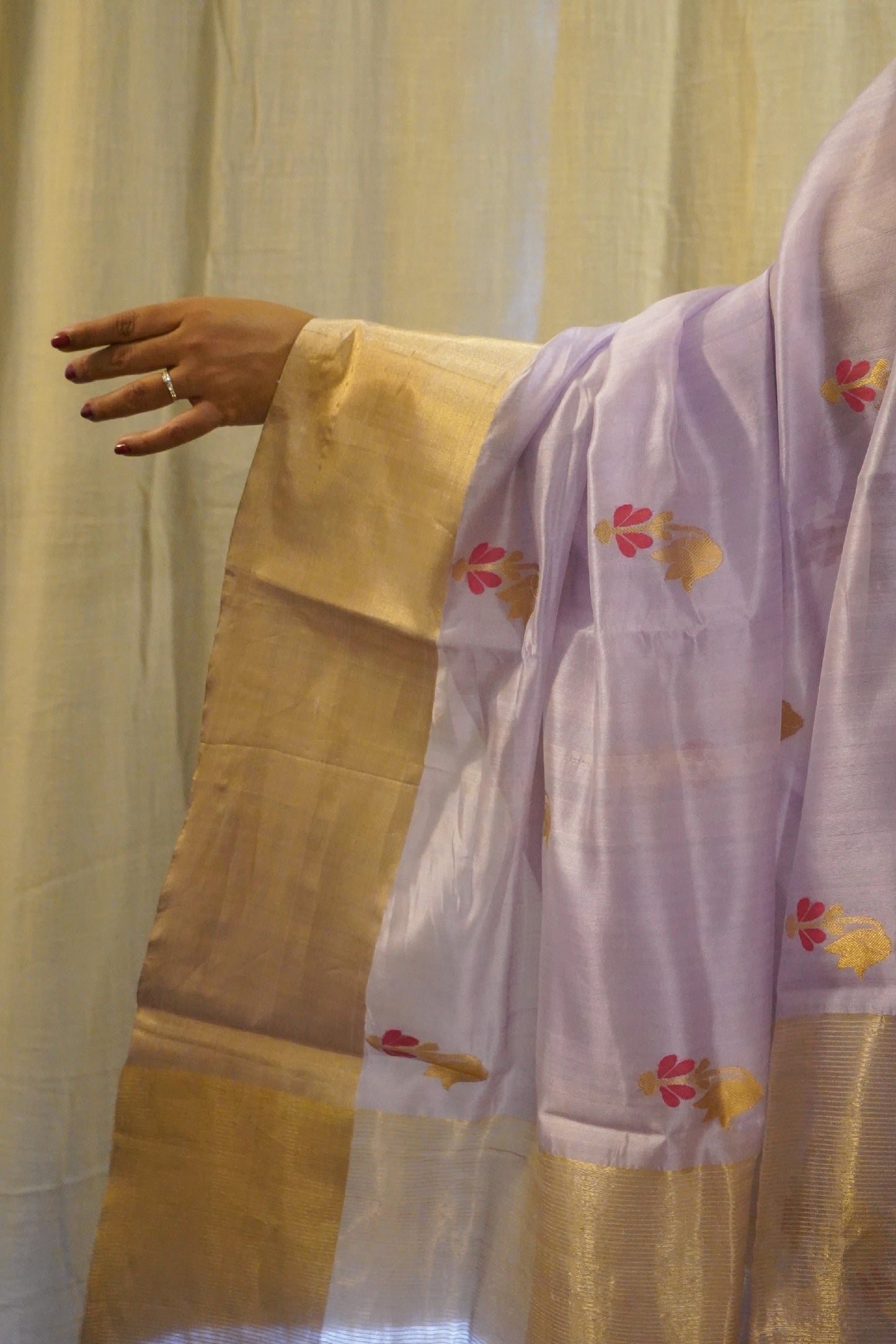 Lavendar Pure Pattu Silk Chanderi Saree