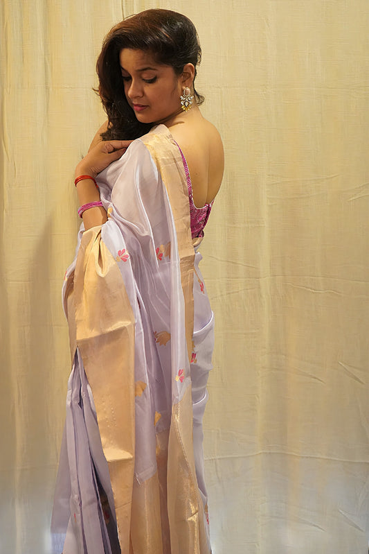 Lavendar Pure Pattu Silk Chanderi Saree