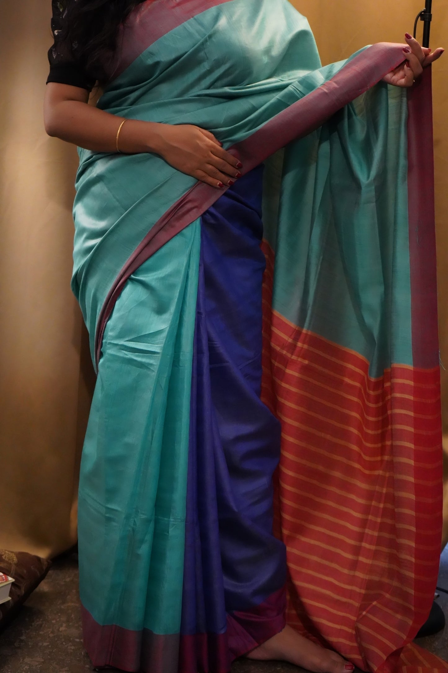 Pure Tussar Soft  Colour Blocked Saree