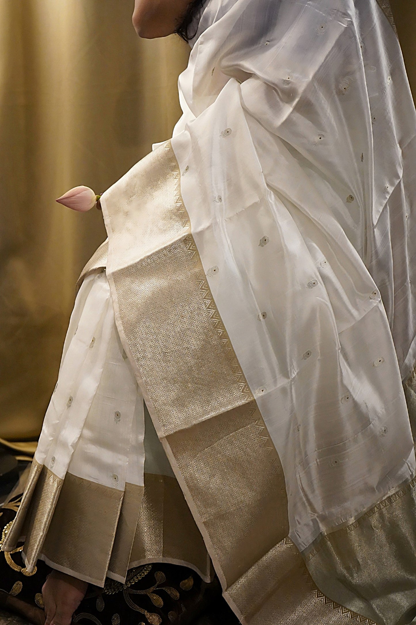 White Pure Pattu Silk Chanderi Saree