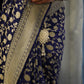 Royal Blue Pure Khaddi Georgette Banarasi Saree with Handwoven Zari Jaal