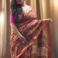 Rust Red Chanderi Cotton Saree with Zari Hand Block Printed