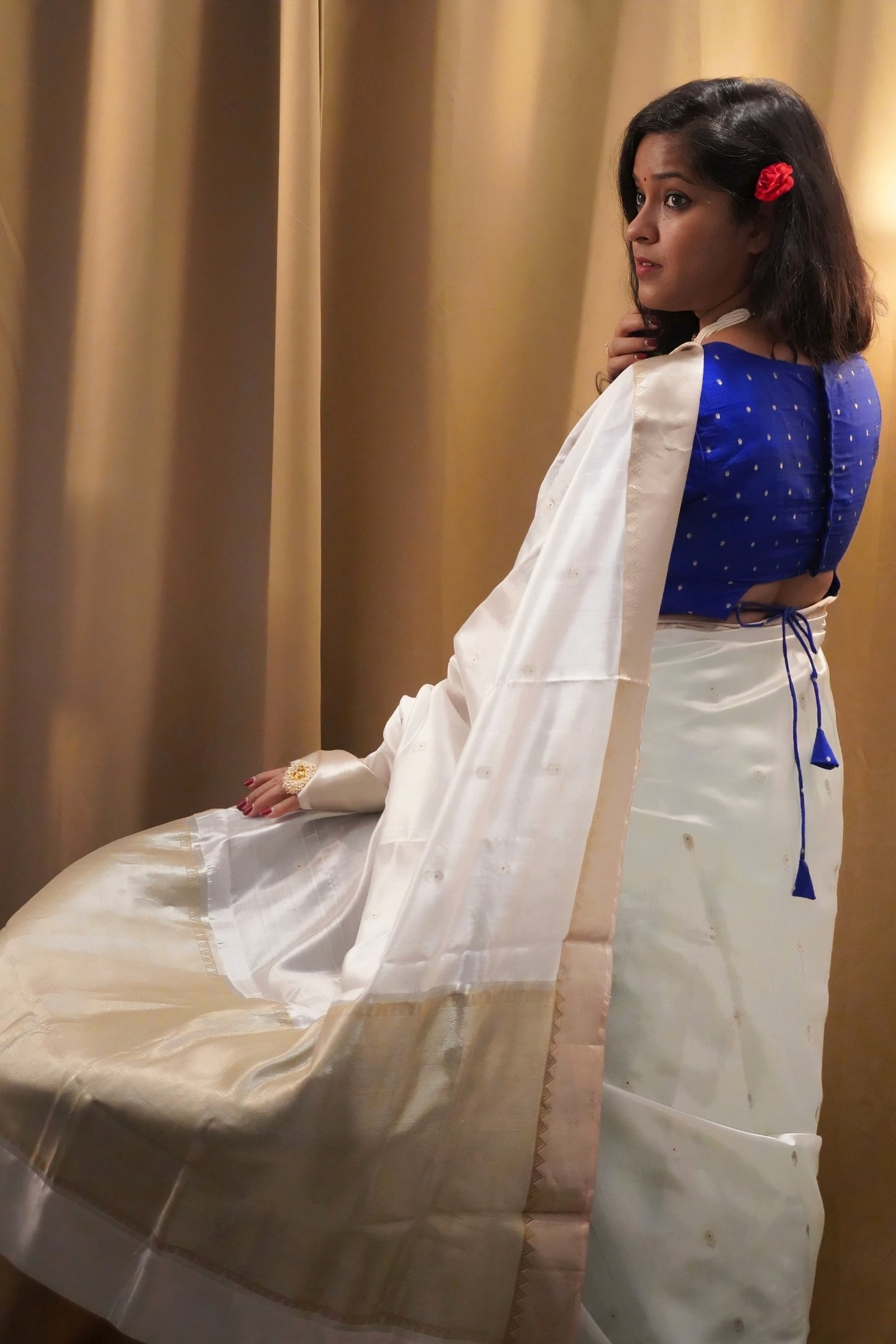 White Pure Pattu Silk Chanderi Saree
