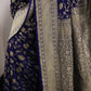 Royal Blue Pure Khaddi Georgette Banarasi Saree with Handwoven Zari Jaal