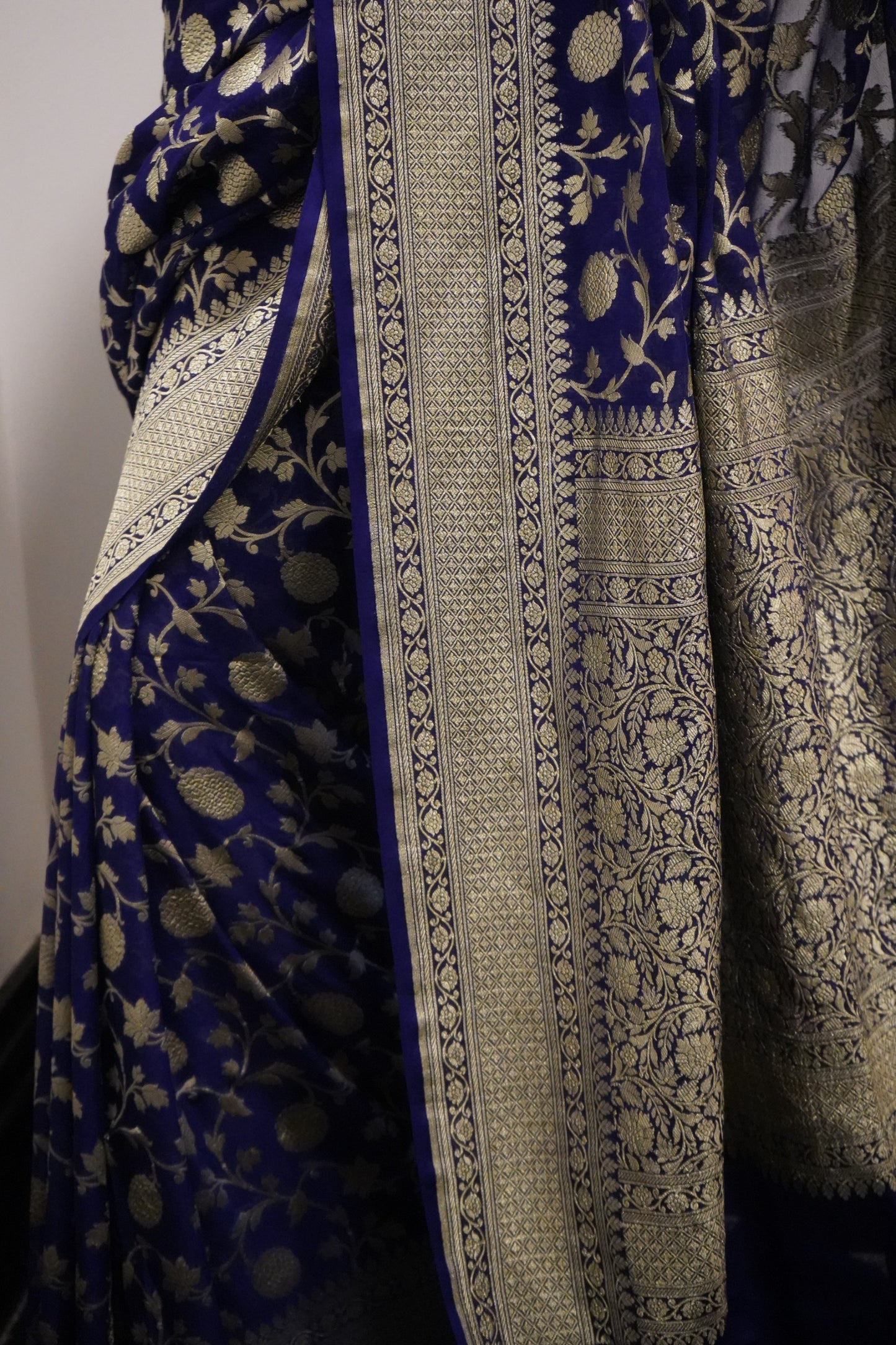 Royal Blue Pure Khaddi Georgette Banarasi Saree with Handwoven Zari Jaal