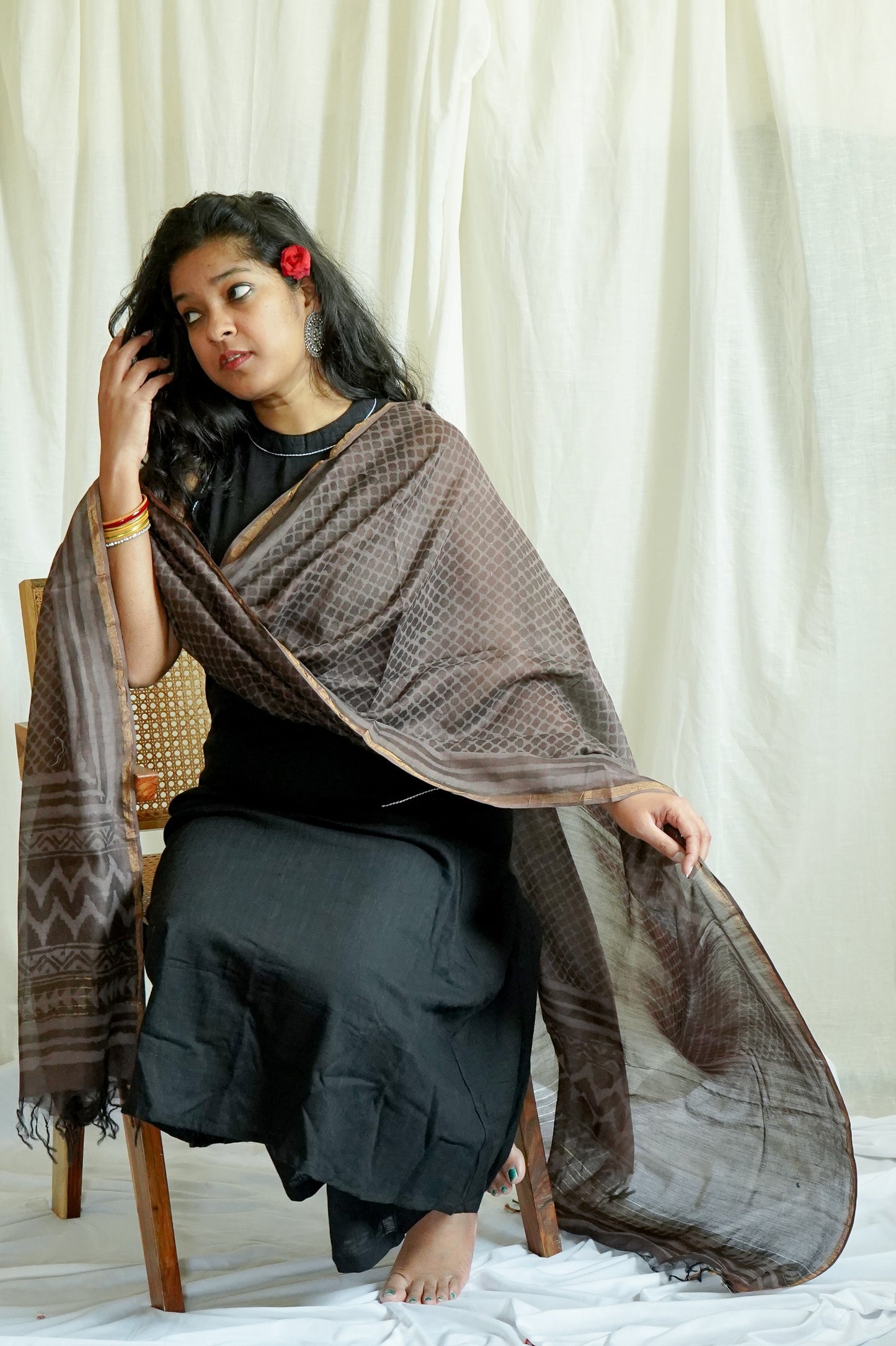 Hand Block Printed Chanderi Silk Cotton Dupatta