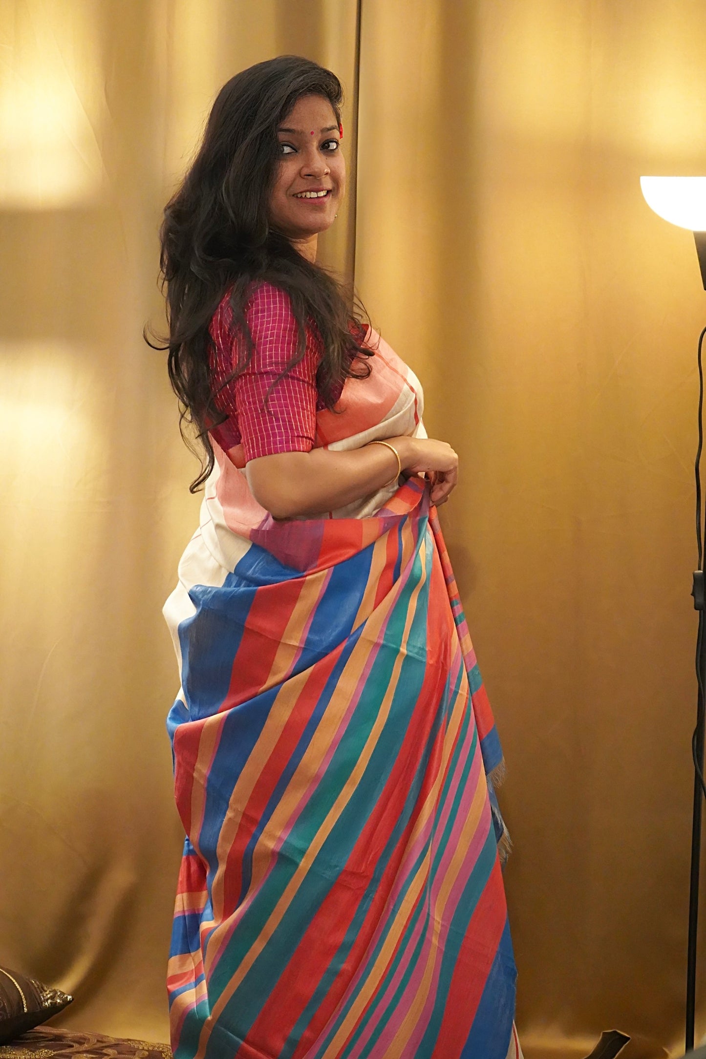 Pure Tussar Soft Silk Colour Blocked Saree