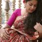 Rust Red Chanderi Cotton Saree with Zari Hand Block Printed