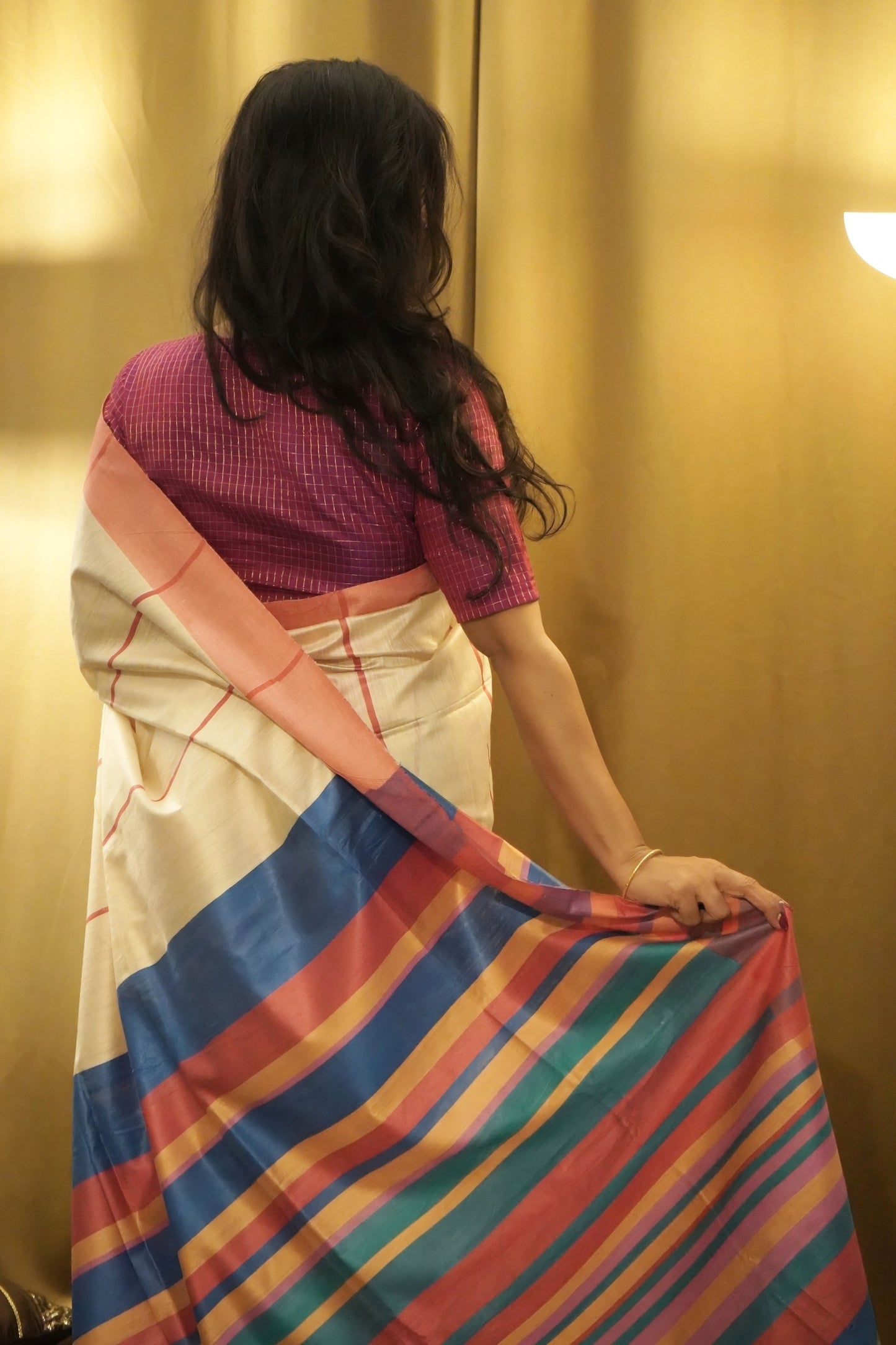 Pure Tussar Soft Silk Colour Blocked Saree