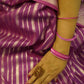 Magenta Banarasi Cotton Silk Saree with Zari Stripes