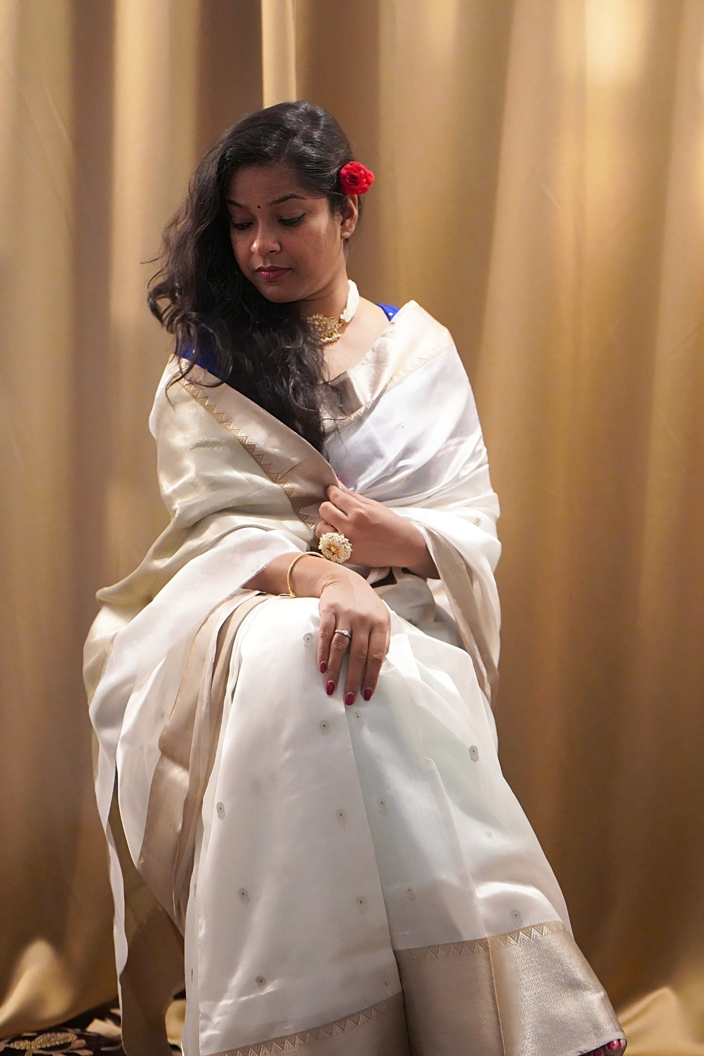 White Pure Pattu Silk Chanderi Saree
