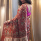 Rust Red Chanderi Cotton Saree with Zari Hand Block Printed