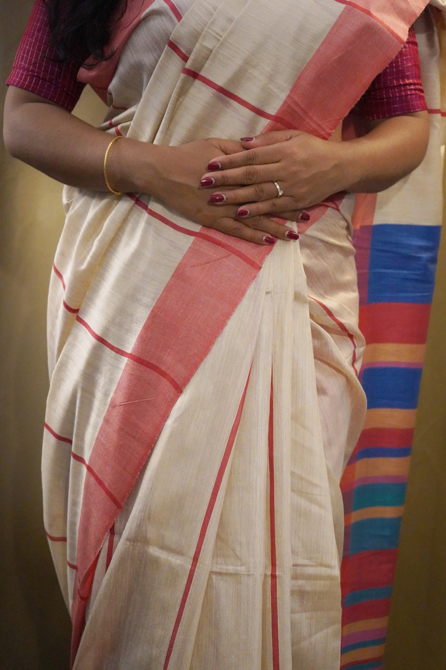 Pure Tussar Soft Silk Colour Blocked Saree