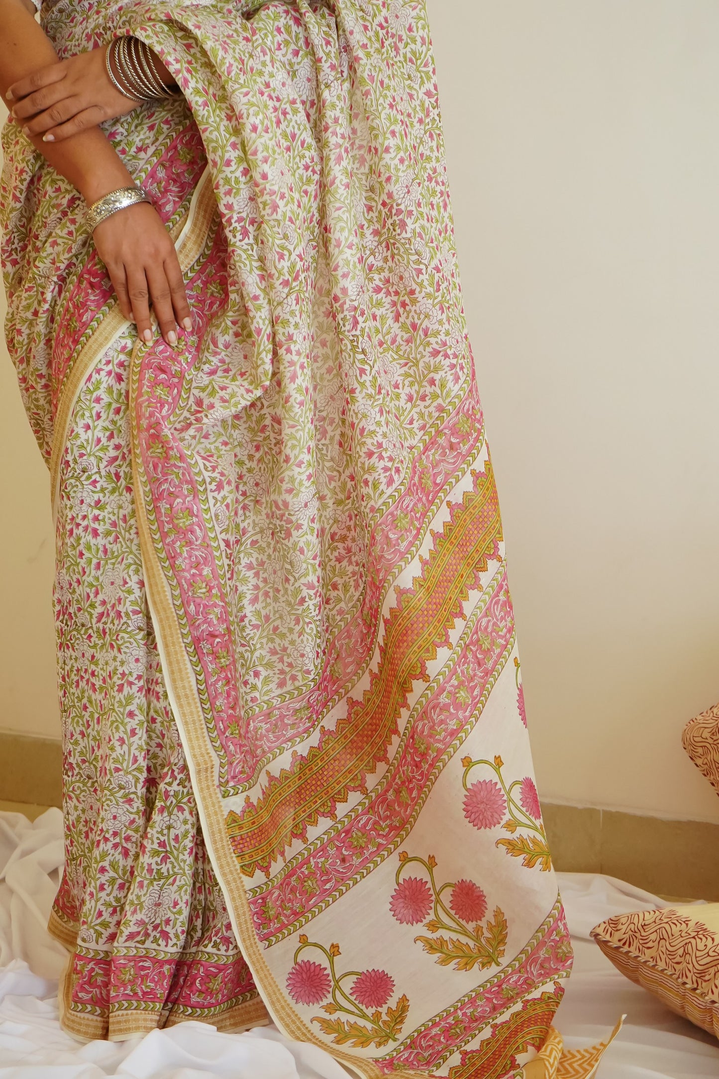 Hand Block Printed Chanderi Silk Cotton Saree