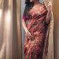 Rust Red Chanderi Cotton Saree with Zari Hand Block Printed