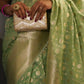 Mint Green Banarasi Cotton Saree with Zari Buti