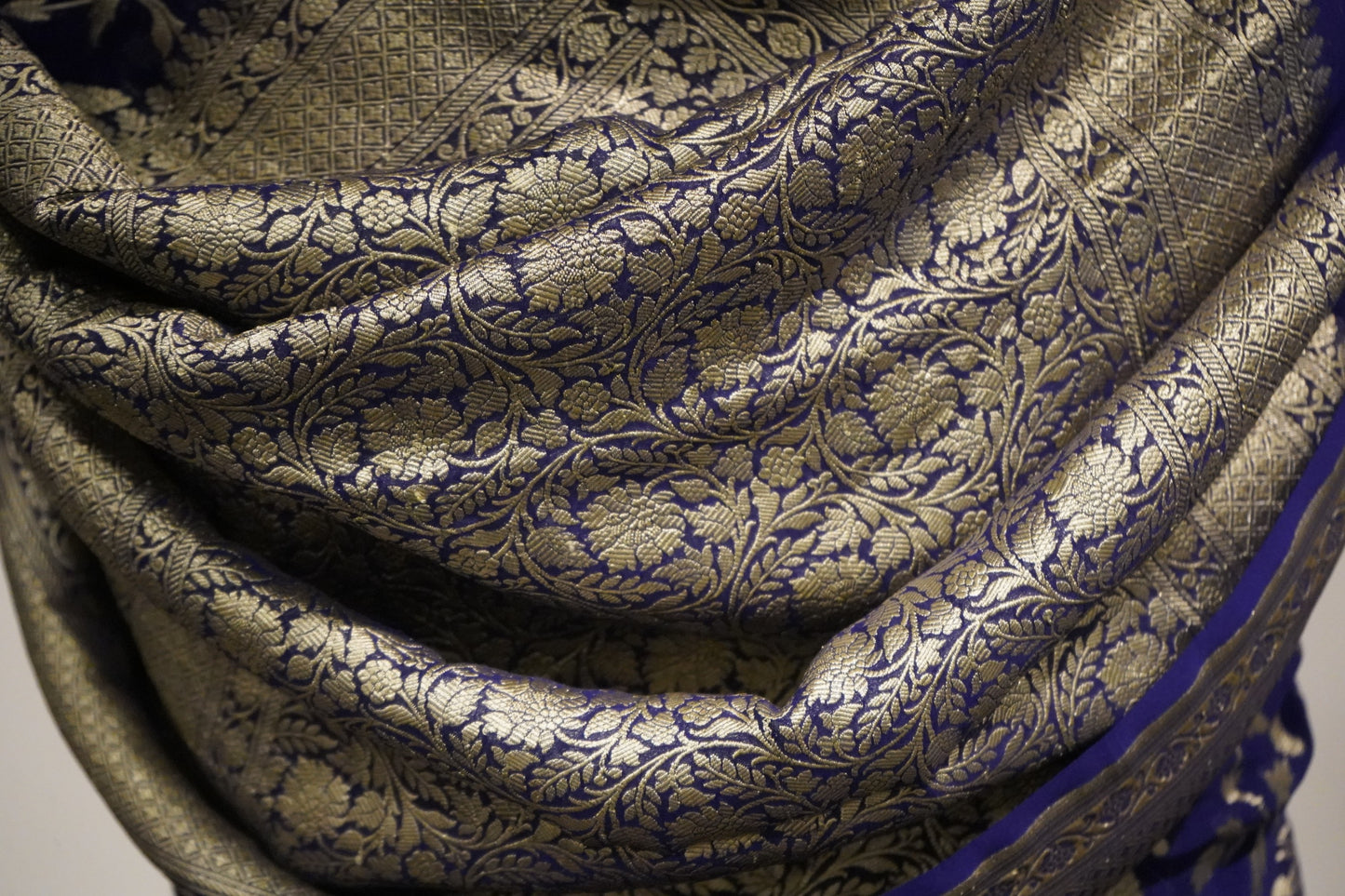 Royal Blue Pure Khaddi Georgette Banarasi Saree with Handwoven Zari Jaal