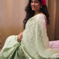 Mint Green Banarasi Cotton Saree with Zari Buti