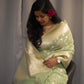 Mint Green Banarasi Cotton Saree with Zari Buti