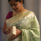 Mint Green Banarasi Cotton Saree with Zari Buti