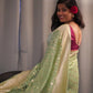 Mint Green Banarasi Cotton Saree with Zari Buti