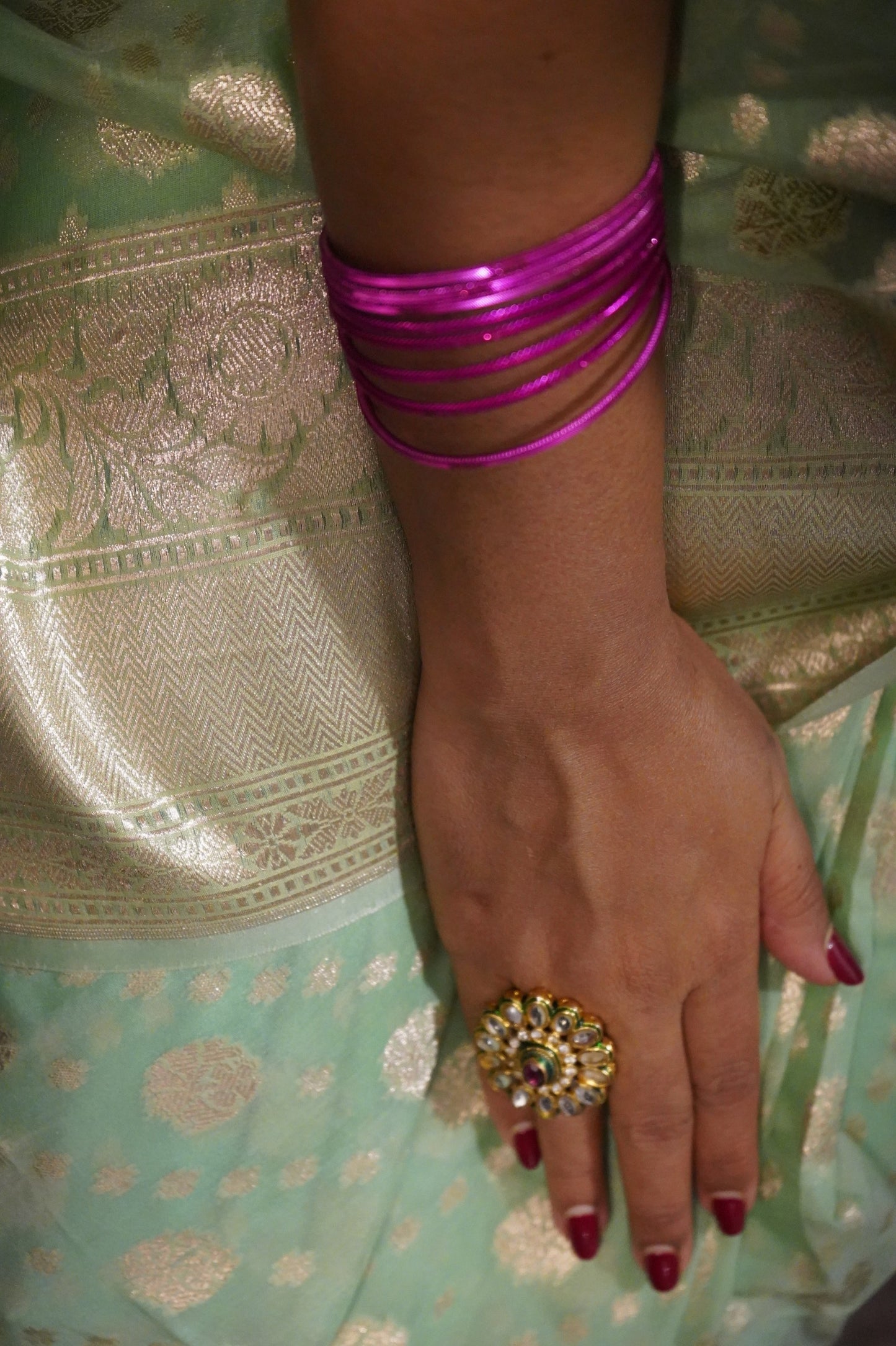 Mint Green Banarasi Cotton Saree with Zari Buti