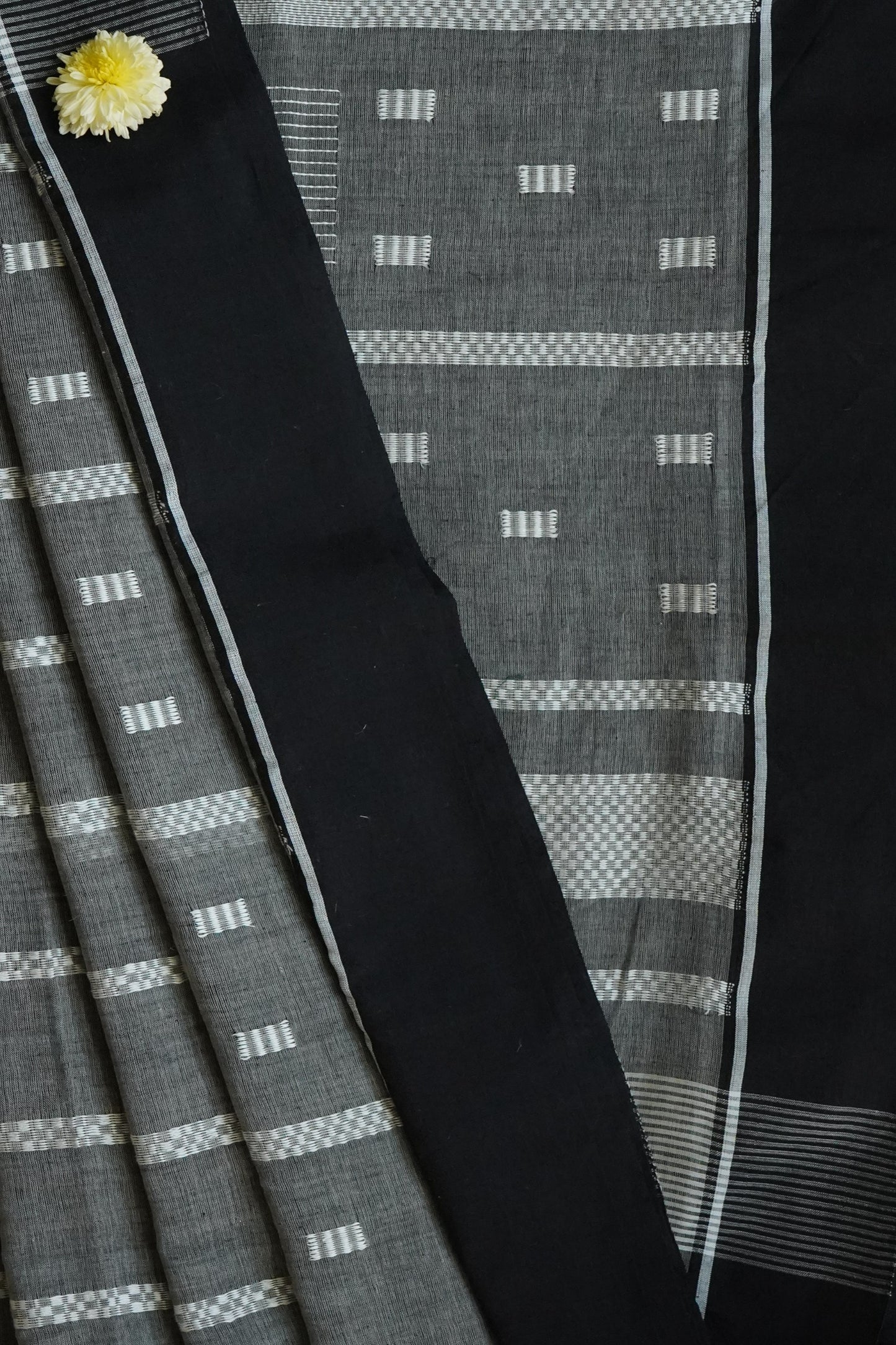 Grey Bengal Handloom Cotton Saree with Woven Stripes