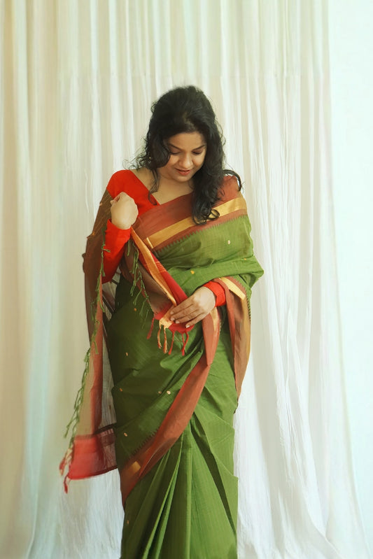 Chettinad Cotton Checks And Butta Green Saree