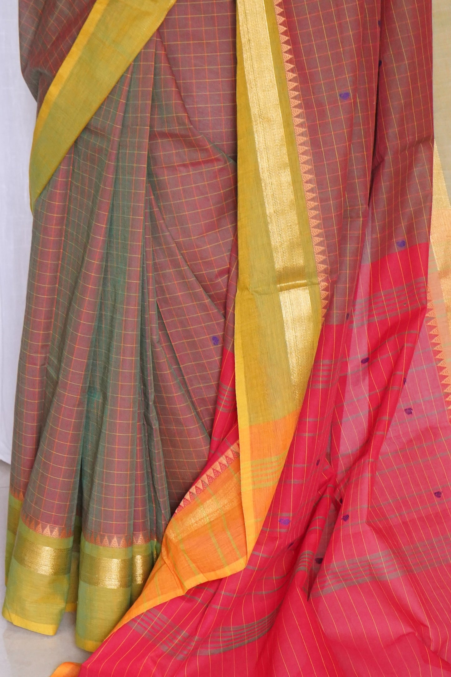 Chettinad Cotton Checks And Butta Maroon Red  Saree