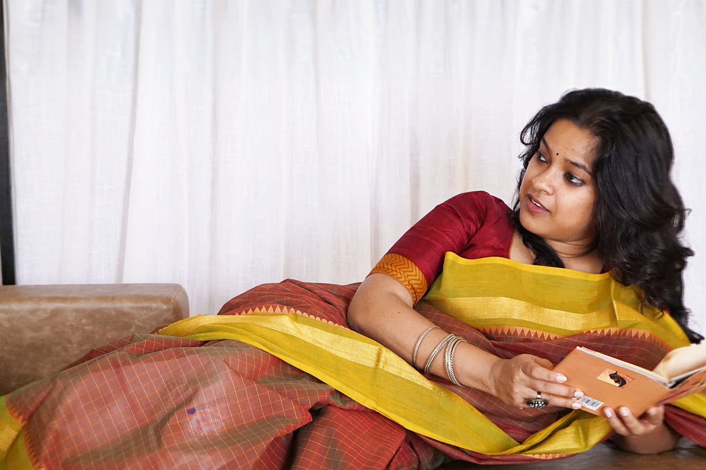 Chettinad Cotton Checks And Butta Maroon Red  Saree