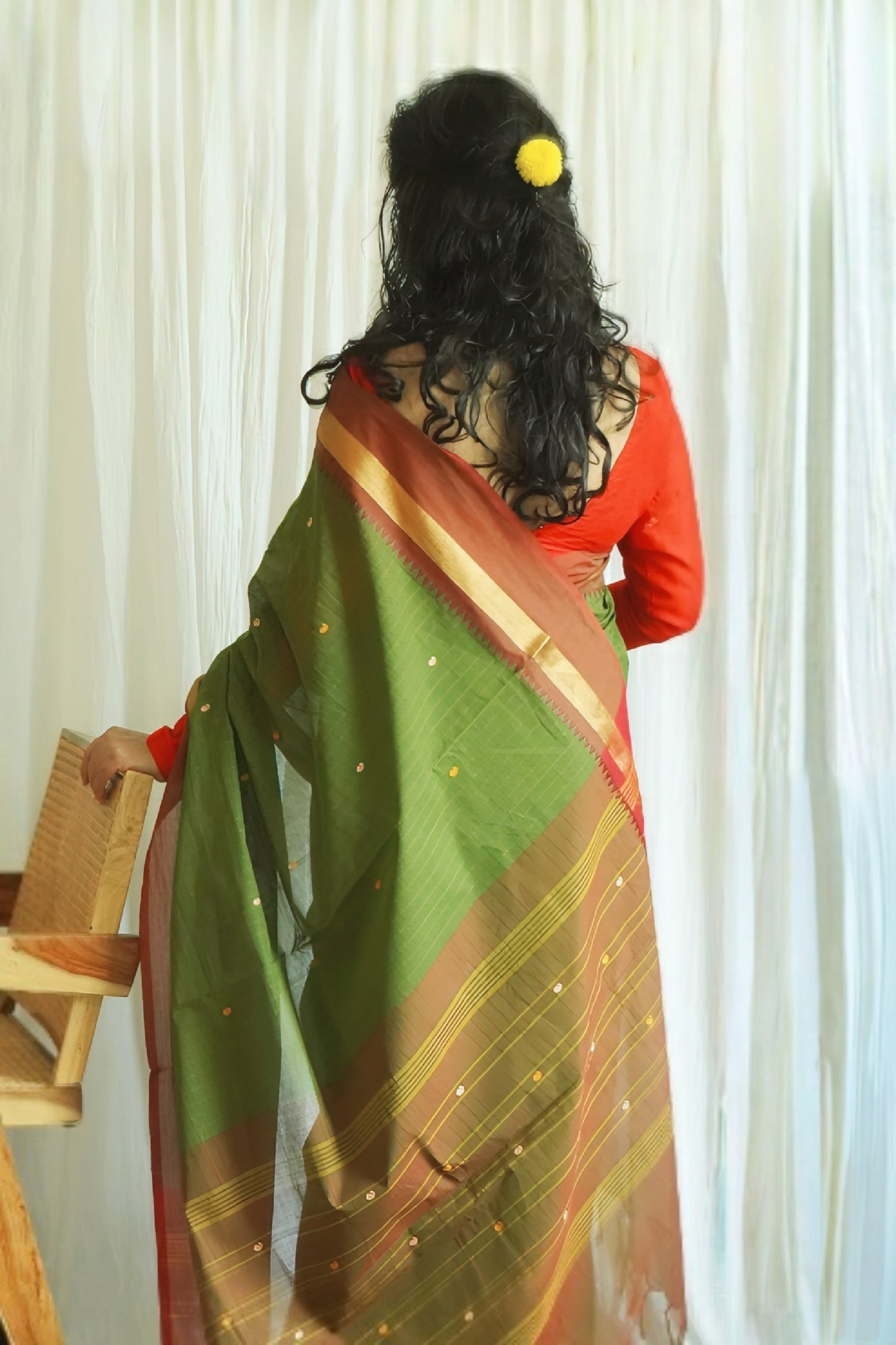 Chettinad Cotton Checks And Butta Green Saree