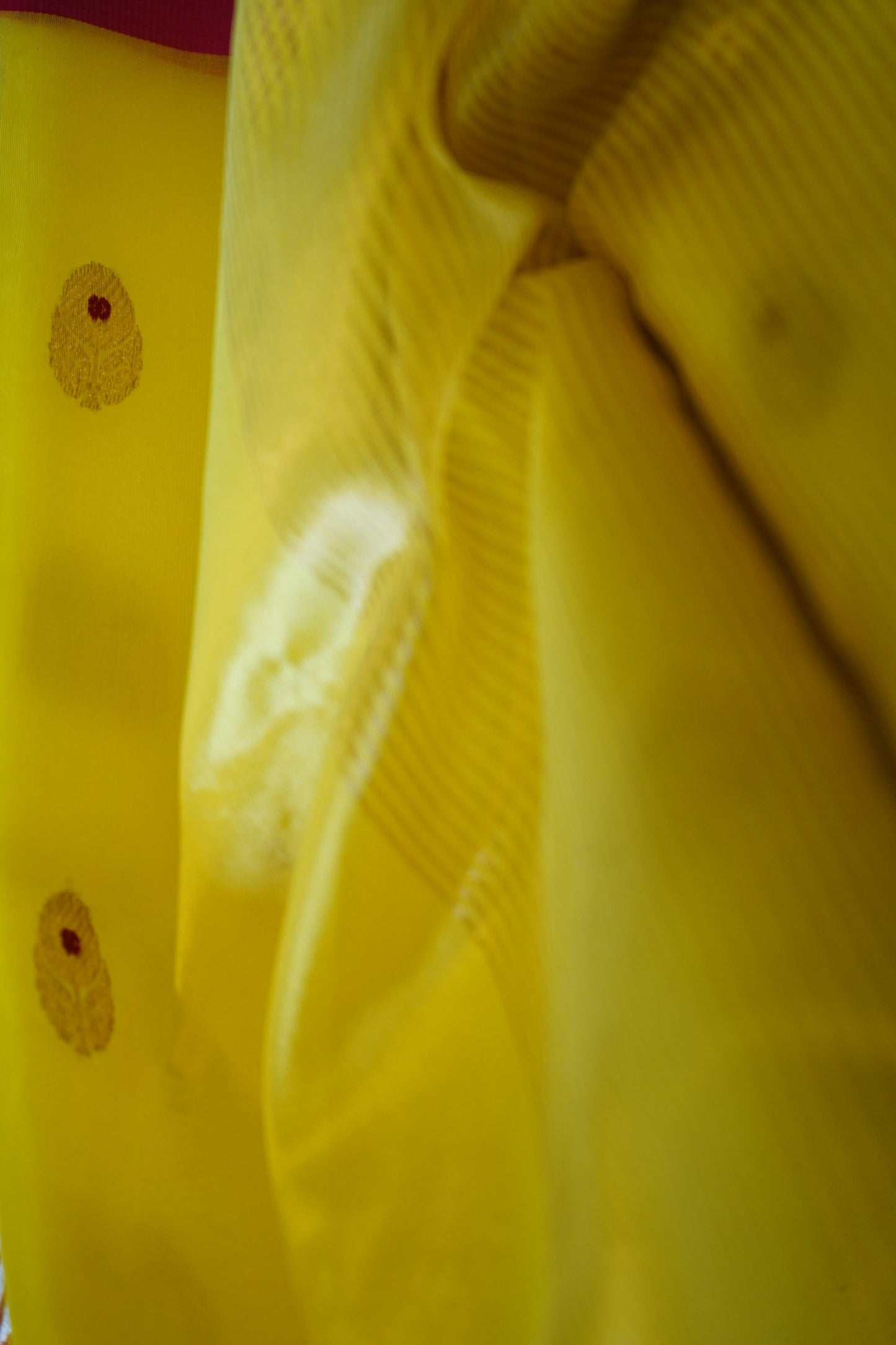 Yellow Pink Pure Pattu Silk Chanderi Saree