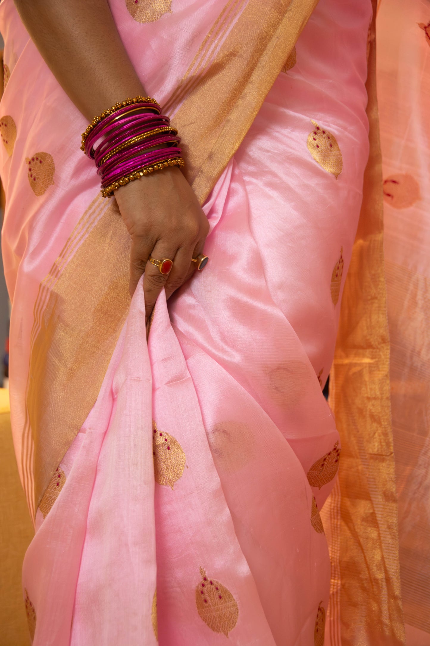Light Pink Pure Silk Chanderi Saree