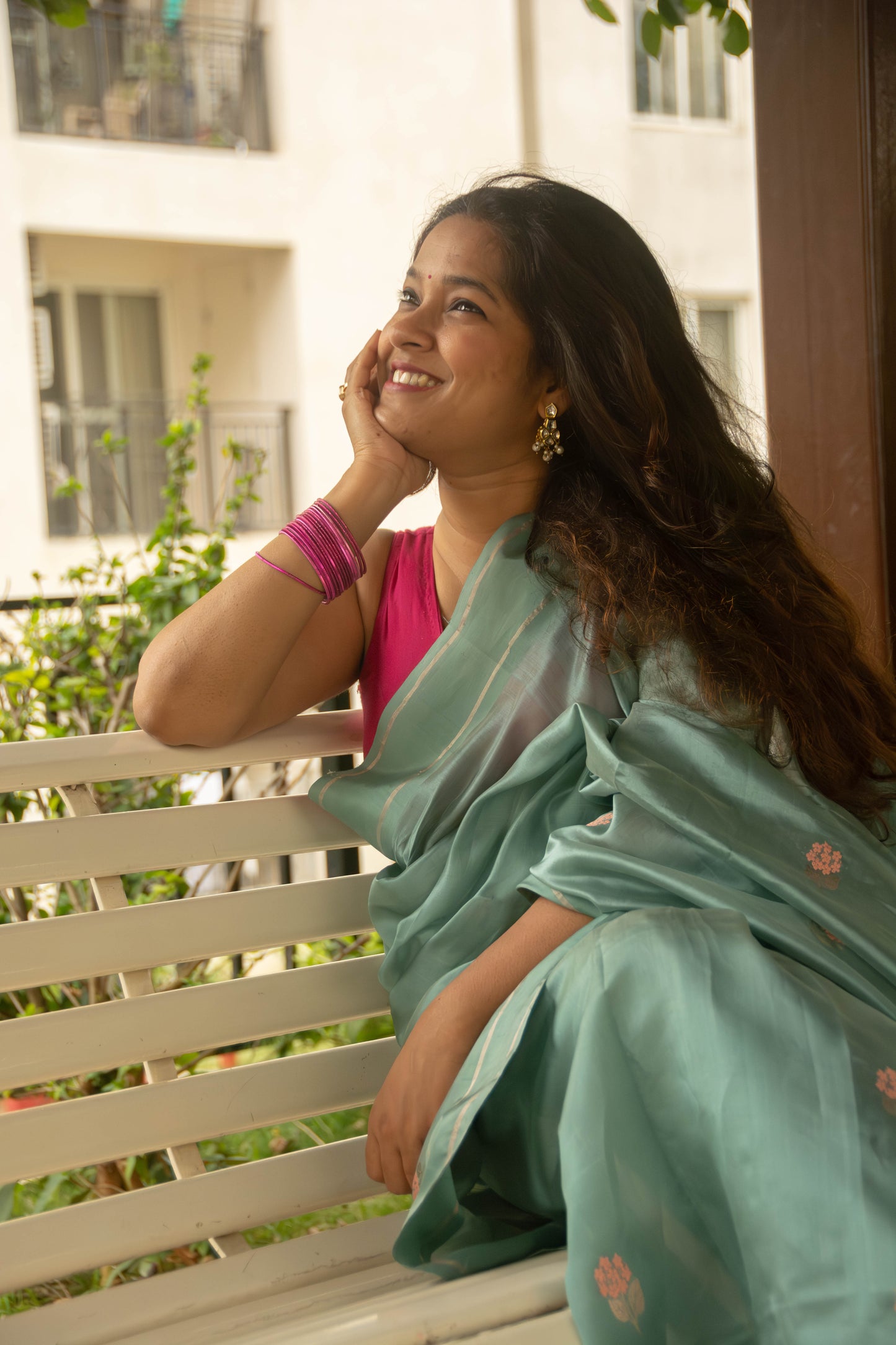 Seafoam Green Pure Chanderi Silk Saree